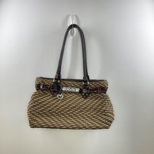 BRIGHTON RAFFIA WOVEN STRAW & LEATHER HANDBAG